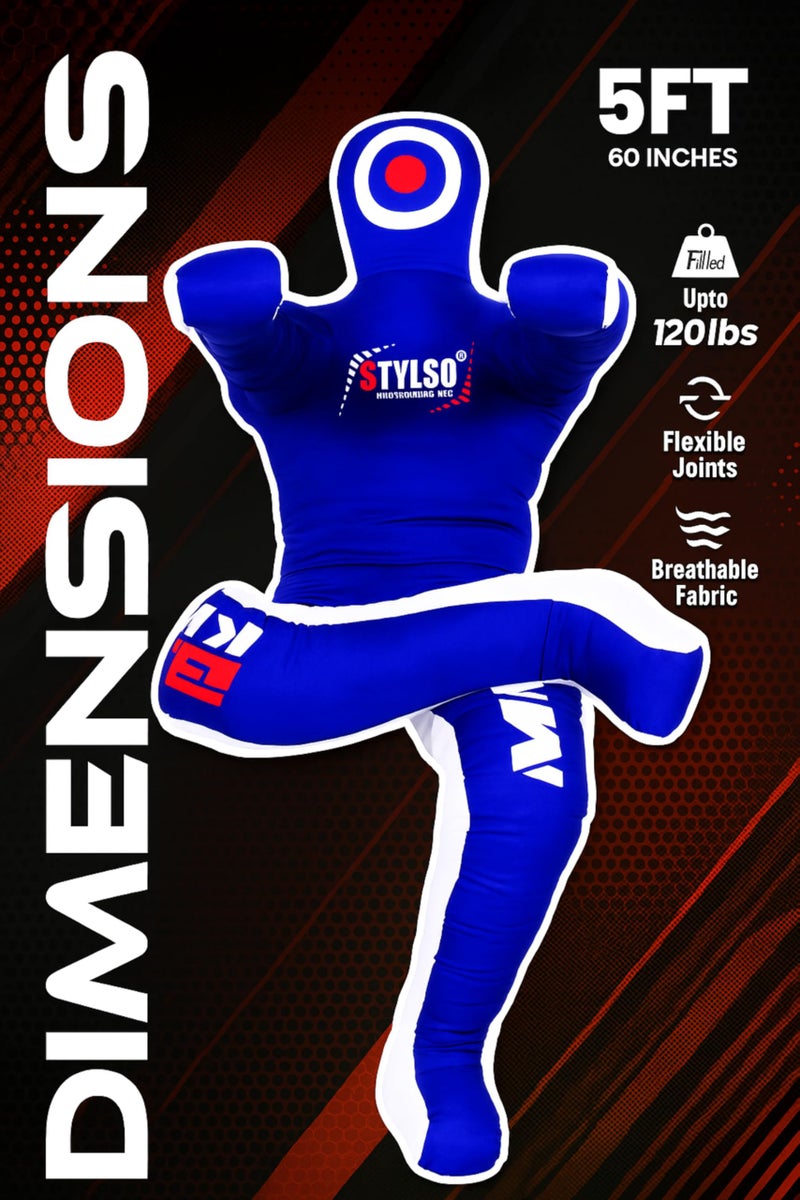 Stylso Un-Filled Grappling Dummy Wrestling Dummy Jiu Jitsu Dummy for BJJ MMA Judo Karate Practice Adult Kids and Youth Training Tackling Dummies - Blue, 5ft / 60" - Image 5